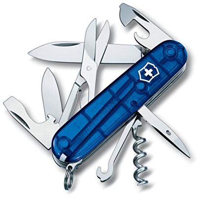 Victorinox Švýcarský kapesní nůž, Climber, Multitool, Swiss Army Knife, 14 funkcí, čepel, vývrtka, otvírák na konzervy, modrý transp. Victorinox Švýcarský kapesní nůž, Climber, Multitool, Swiss Army Knife, 14 funkcí, čepel, vývrtka, otvírák na konzervy, modrý transp.
