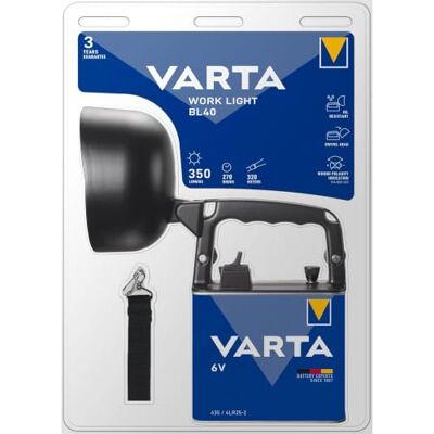Varta Stavební reflektor LED 4 W vč. alkalické baterie, Work Light BL40, nastavitelná lampa, pracovní světlo, ruční světlomet se 2 světelnými režimy, lampa do dílny, s popruhem Varta Stavební reflektor LED 4 W vč. alkalické baterie, Work Light BL40, nastavitelná lampa, pracovní světlo, ruční světlomet se 2 světelnými režimy, lampa do dílny, s popruhem