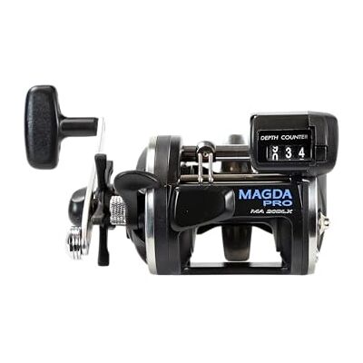 Okuma Fishing Okuma Magda Pro Schnurzähler Levelwind Trollingrolle, klein, Edelstahl, Schwarz/Silber, MA-20DLX Okuma Fishing Okuma Magda Pro Schnurzähler Levelwind Trollingrolle, klein, Edelstahl, Schwarz/Silber, MA-20DLX