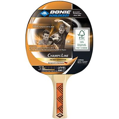 Schildkröt Donic- pálka na stolní tenis Champs Line 200, FSC dřevo, výstupky vnější, 1,0 mm houba Schildkröt Donic- pálka na stolní tenis Champs Line 200, FSC dřevo, výstupky vnější, 1,0 mm houba
