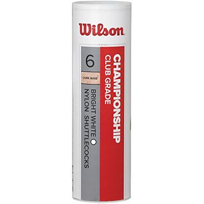 Wilson Badminton-Ball, Championship Shuttlecocks, 6-er Dose, 79 Grains, Weiß, Kunststoff/Naturkork, WRT6042WH79 Wilson Badminton-Ball, Championship Shuttlecocks, 6-er Dose, 79 Grains, Weiß, Kunststoff/Naturkork, WRT6042WH79