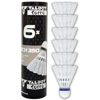 Talbot Torro Badminton Ball Tech 350, 6dílná dóza, barva: bílá, rychlost: modrá/střední, nylonová pružinová koule pro volný čas, trénink, školu, pro vnitřní i venkovní použití, 479102 Talbot Torro Badminton Ball Tech 350, 6dílná dóza, barva: bílá, rychlost: modrá/střední, nylonová pružinová koule pro volný čas, trénink, školu, pro vnitřní i venkovní použití, 479102