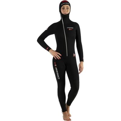 Cressi Diver Lady Monopiece Wetsuit Premium neoprenový oblek pro dámy s pevnou kapucí k dostání v 7 mm, černá/červená, M/3 Cressi Diver Lady Monopiece Wetsuit Premium neoprenový oblek pro dámy s pevnou kapucí k dostání v 7 mm, černá/červená, M/3
