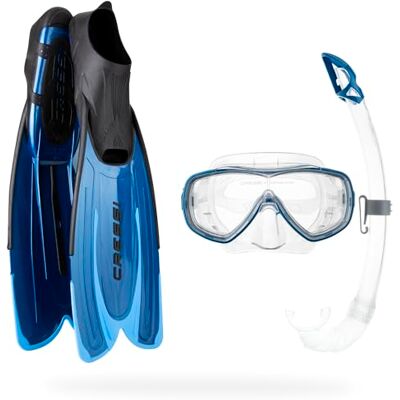 Cressi Od roku 1946 Agua+Onda + Mexiko kompletní sada na šnorchlování pro dospělé skládá se z ploutví Agua, masky Onda, Mexico šnorchl, síťový vak modrá 45/46 Cressi Od roku 1946 Agua+Onda + Mexiko kompletní sada na šnorchlování pro dospělé skládá se z ploutví Agua, masky Onda, Mexico šnorchl, síťový vak modrá 45/46
