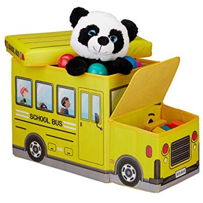 Relaxdays Sedací box pro děti, úložný box s víkem, hračka, skládací, školní autobus, úložný prostor, chlapci a dívky, 50 litrů, žlutý, školní autobus Relaxdays Sedací box pro děti, úložný box s víkem, hračka, skládací, školní autobus, úložný prostor, chlapci a dívky, 50 litrů, žlutý, školní autobus