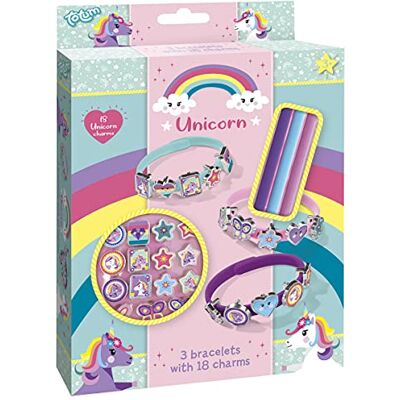 Totum Unicorn Charm náramky kreativní sada: Vytvořte 3barevné náramky s 18 roztomilými přívěsky jednorožců pro děti od 3 let, Plast Totum Unicorn Charm náramky kreativní sada: Vytvořte 3barevné náramky s 18 roztomilými přívěsky jednorožců pro děti od 3 let, Plast