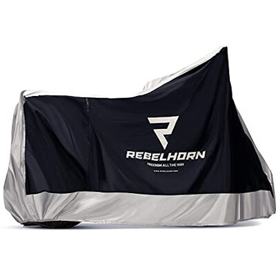 REBELHORN Cover II kryt na motocykl Odolný polyester dva otvory pro řetěz proti krádeži střih zdůrazňující postavu elastická guma a jeden uzávěr dole REBELHORN Cover II kryt na motocykl Odolný polyester dva otvory pro řetěz proti krádeži střih zdůrazňující postavu elastická guma a jeden uzávěr dole