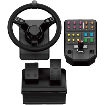 Logitech Farming Simulator Bundle pro těžké stroje (2. generace), ovladač na volantu pro Farming Simulator 19 (nebo starší) volant, plynové a brzdové pedály, boční konzole pro PC / PS4 Logitech Farming Simulator Bundle pro těžké stroje (2. generace), ovladač na volantu pro Farming Simulator 19 (nebo starší) volant, plynové a brzdové pedály, boční konzole pro PC / PS4