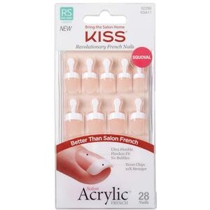 Kiss Salon Acrylic "Power Play" tělová french, krátká velikost, Squoval tvar – 28 umělých nehtů pro nalepení DIY, 2 g lepidlo na nehty, 1 tyčinka na manikúru, 1 mini pilník Kiss Salon Acrylic "Power Play" tělová french, krátká velikost, Squoval tvar – 28 umělých nehtů pro nalepení DIY, 2 g lepidlo na nehty, 1 tyčinka na manikúru, 1 mini pilník