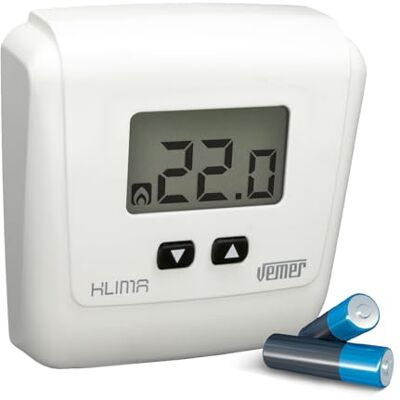 VEMER VE729000 Klima LCD – pokojový termostat, digitální termostat pro topení, montáž na stěnu, provoz na baterie, bílý VEMER VE729000 Klima LCD – pokojový termostat, digitální termostat pro topení, montáž na stěnu, provoz na baterie, bílý