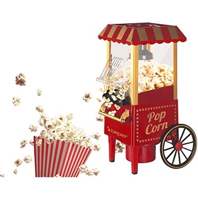 Beper Stroj na popcorn BT.651Y, popcorn za 3 minuty, bez tuku, cirkulace horkého vzduchu, bez oleje, 1200 W, červená/zlatá Beper Stroj na popcorn BT.651Y, popcorn za 3 minuty, bez tuku, cirkulace horkého vzduchu, bez oleje, 1200 W, červená/zlatá