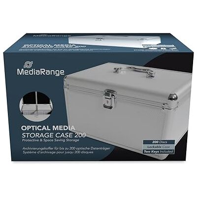 MEDIARANGE Archivační kufr pro 200 disků, vzhled hliníku, se závěsnými kapsami, stříbrný, 18 cm MEDIARANGE Archivační kufr pro 200 disků, vzhled hliníku, se závěsnými kapsami, stříbrný, 18 cm