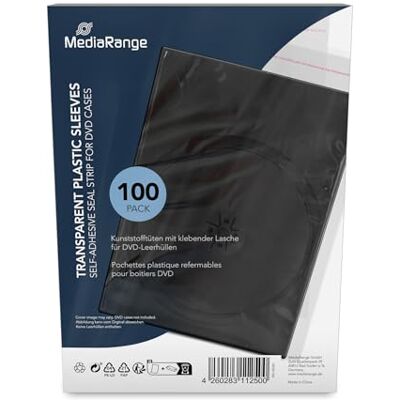 MEDIARANGE Clear Plastic Sleeves for 14mm DVD Cases, Pack 100 MEDIARANGE Clear Plastic Sleeves for 14mm DVD Cases, Pack 100
