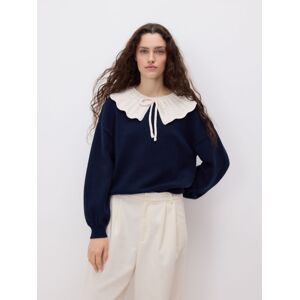 Reserved - Sveter s ozdobným golierom - tmavomodrá female S/M/L/XL Reserved - Sveter s ozdobným golierom - tmavomodrá female S/M/L/XL