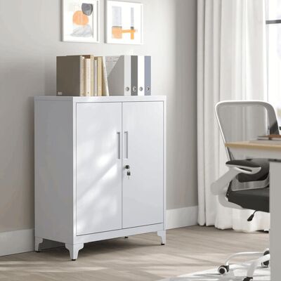 Elegantná biela kovová komoda ALBUS – 80x40x90 cm s policami Autronic Elegantná biela kovová komoda ALBUS – 80x40x90 cm s policami Autronic