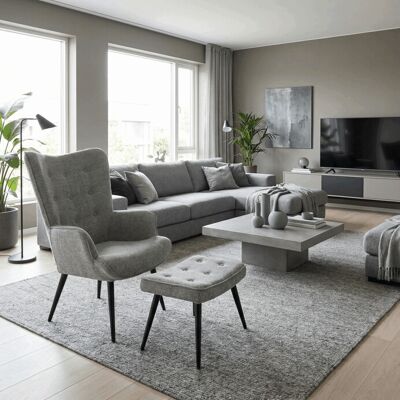 Luxusné relaxačné kreslo NUVOLA s taburetom – vodoodpudivá, zamatová, sivá látka Autronic Luxusné relaxačné kreslo NUVOLA s taburetom – vodoodpudivá, zamatová, sivá látka Autronic