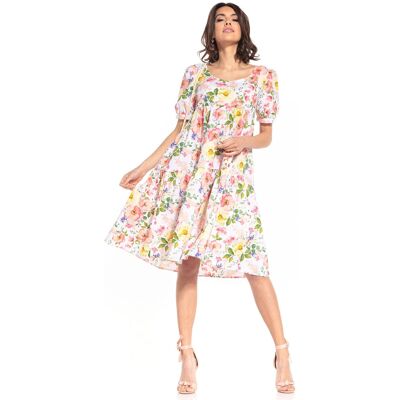 Dámske denné šaty T344/2 - Tessita 46/3XL bílá s květinovým vzorem Dámske denné šaty T344/2 - Tessita 46/3XL bílá s květinovým vzorem