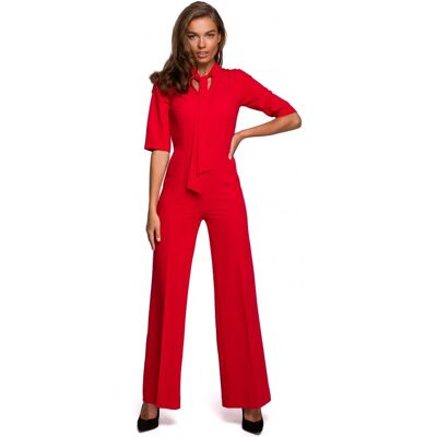 STYLOVE S243 Elegantný overal so zaväzovaním za krkom - červený EU XL STYLOVE S243 Elegantný overal so zaväzovaním za krkom - červený EU XL