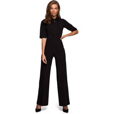 STYLOVE S243 Elegantný overal so zaväzovaním za krkom - čierny EU XXL STYLOVE S243 Elegantný overal so zaväzovaním za krkom - čierny EU XXL