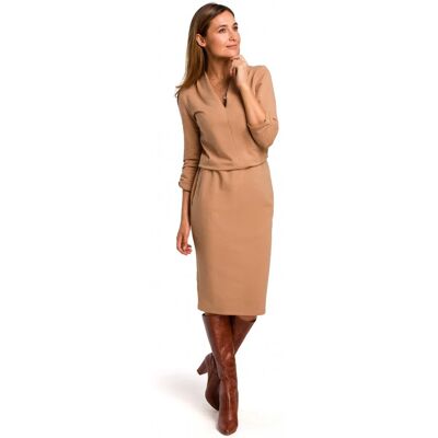 STYLOVE S194 Pletené šaty s výstrihom do V - cappuccino EU XL STYLOVE S194 Pletené šaty s výstrihom do V - cappuccino EU XL