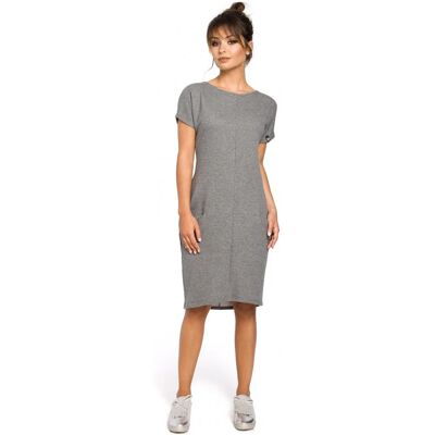 BeWear B050 Midi šaty s vreckami vo šve - sivé EU L BeWear B050 Midi šaty s vreckami vo šve - sivé EU L