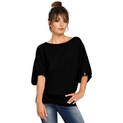 BeWear B048 Blúzka nadmernej veľkosti so zavinovacími detailmi - čierna EU L/XL BeWear B048 Blúzka nadmernej veľkosti so zavinovacími detailmi - čierna EU L/XL