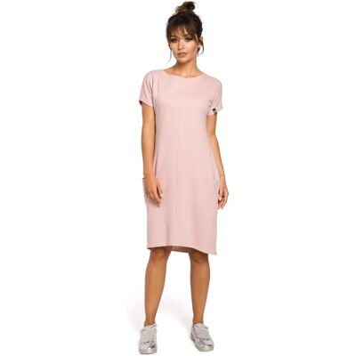 BeWear B050 Midi šaty s vreckami vo šve - púdrové EU M BeWear B050 Midi šaty s vreckami vo šve - púdrové EU M