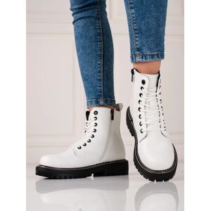 Dámske členkové topánky na plochom podpätku KK274539 Biela s čiernou - BIG STAR 36 bílá-černá Dámske členkové topánky na plochom podpätku KK274539 Biela s čiernou - BIG STAR 36 bílá-černá