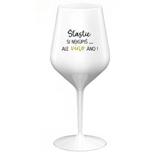 Giftela Šťastie si nekúpite, ale víno áno! - biely nerozbitný pohár na víno 470 ml Giftela Šťastie si nekúpite, ale víno áno! - biely nerozbitný pohár na víno 470 ml