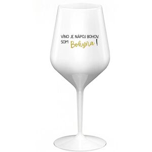 Giftela VÍNO JE BOŽSKÝ NÁPOJ. JA SOM BOŽSTVO! - biely nerozbitný pohár na víno 470 ml Giftela VÍNO JE BOŽSKÝ NÁPOJ. JA SOM BOŽSTVO! - biely nerozbitný pohár na víno 470 ml
