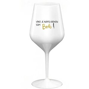 Giftela VÍNO JE BOŽÍ NÁPOJ. JA SOM BOH! - biely nerozbitný pohár na víno 470 ml Giftela VÍNO JE BOŽÍ NÁPOJ. JA SOM BOH! - biely nerozbitný pohár na víno 470 ml