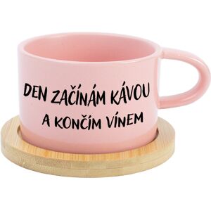 Giftela ZAČÍNAM DEŇ KÁVOU A KONČÍM VÍNOM - ružový hrnček s makrónkou 200 ml Giftela ZAČÍNAM DEŇ KÁVOU A KONČÍM VÍNOM - ružový hrnček s makrónkou 200 ml