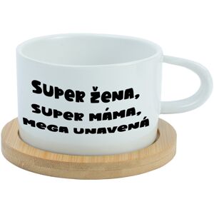 Giftela SUPER ŽENA, SUPER MAMA, MEGA TIRED - biely hrnček s makrónkou 200 ml Giftela SUPER ŽENA, SUPER MAMA, MEGA TIRED - biely hrnček s makrónkou 200 ml