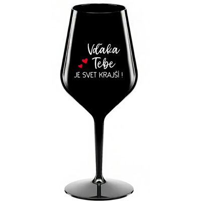 Giftela ĎAKUJEME, ŽE SVET JE KRÁSNY! - čierny nerozbitný pohár na víno 470 ml Giftela ĎAKUJEME, ŽE SVET JE KRÁSNY! - čierny nerozbitný pohár na víno 470 ml