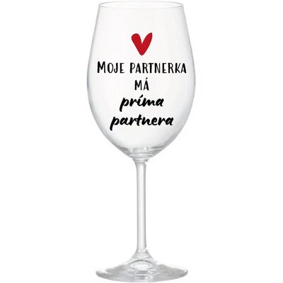 Giftela Môj partner má priateľského partnera - číry pohár na víno 350 ml Giftela Môj partner má priateľského partnera - číry pohár na víno 350 ml