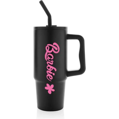Giftela BARBIE - čierny cestovný termohrnček 900 ml Giftela BARBIE - čierny cestovný termohrnček 900 ml