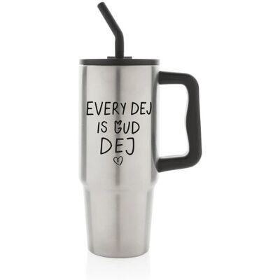 Giftela EVERY DEJ IS GUD DEJ - strieborný cestovný termohrnček 900 ml Giftela EVERY DEJ IS GUD DEJ - strieborný cestovný termohrnček 900 ml