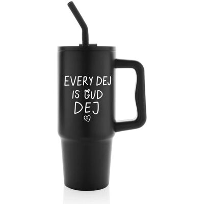 Giftela EVERY DEJ IS GUD DEJ - čierny cestovný termohrnček 900 ml Giftela EVERY DEJ IS GUD DEJ - čierny cestovný termohrnček 900 ml