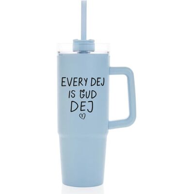 Giftela EVERY DEJ IS GUD DEJ - svetlomodrý cestovný hrnček s priehľadným viečkom 900 ml Giftela EVERY DEJ IS GUD DEJ - svetlomodrý cestovný hrnček s priehľadným viečkom 900 ml
