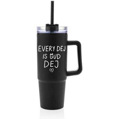 Giftela EVERY DEJ IS GUD DEJ - čierny cestovný hrnček s priehľadným viečkom 900 ml Giftela EVERY DEJ IS GUD DEJ - čierny cestovný hrnček s priehľadným viečkom 900 ml