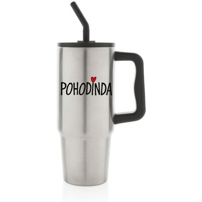 Giftela POHODINDA - strieborná cestovná termoska s farebným viečkom 900 ml Giftela POHODINDA - strieborná cestovná termoska s farebným viečkom 900 ml