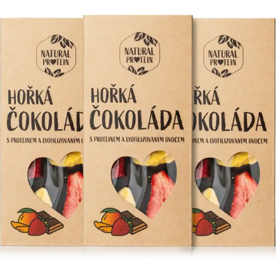 Natural Protein Horká čokoláda s proteínom a lyofilizovaným ovocím (85g) 3 kusy Natural Protein Horká čokoláda s proteínom a lyofilizovaným ovocím (85g) 3 kusy