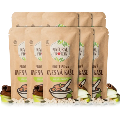 Natural Protein Proteínová ovsená kaša Jablko a škorica (60 g) 10 kusov Natural Protein Proteínová ovsená kaša Jablko a škorica (60 g) 10 kusov