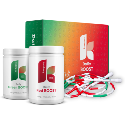 Kompava Daily Boost - Green BOOST 280 g + Daily Red BOOST 280g + 1x švihadlo Kompava Daily Boost - Green BOOST 280 g + Daily Red BOOST 280g + 1x švihadlo