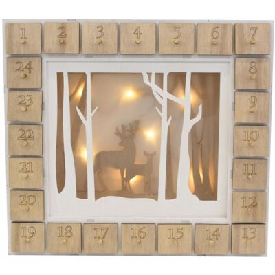 Nexos Drevený adventný kalendár s lesným motívom, 7 LED diód Nexos Drevený adventný kalendár s lesným motívom, 7 LED diód