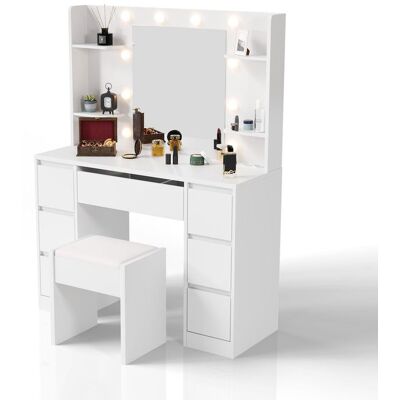 Juskys Kozmetický stolík s LED zrkadlom a taburetom, biely Juskys Kozmetický stolík s LED zrkadlom a taburetom, biely