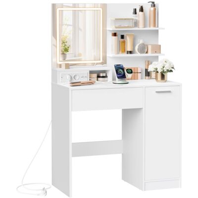 Vasagle Kozmetický stolík s LED zrkadlom, USB, biely, 80x40x132,5 cm Vasagle Kozmetický stolík s LED zrkadlom, USB, biely, 80x40x132,5 cm