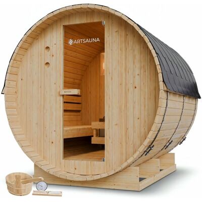Juskys Fínska sudová sauna Ø 190 cm – vonkajšia, z masívu, 220 cm Juskys Fínska sudová sauna Ø 190 cm – vonkajšia, z masívu, 220 cm