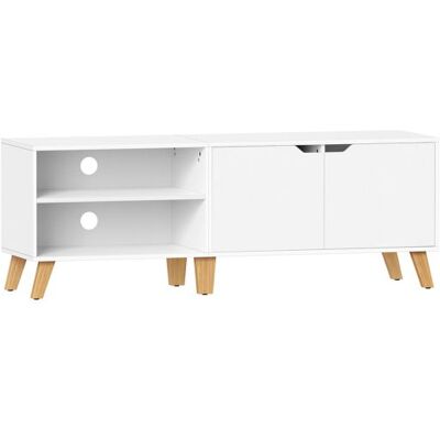 Vasagle Moderný biely TV stolík s policami a dvierkami, 140x40x45 cm Vasagle Moderný biely TV stolík s policami a dvierkami, 140x40x45 cm