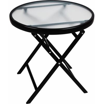 Divero Skladací stôl so sklenenou doskou, čierny, Ø 45 cm, oceľ Divero Skladací stôl so sklenenou doskou, čierny, Ø 45 cm, oceľ